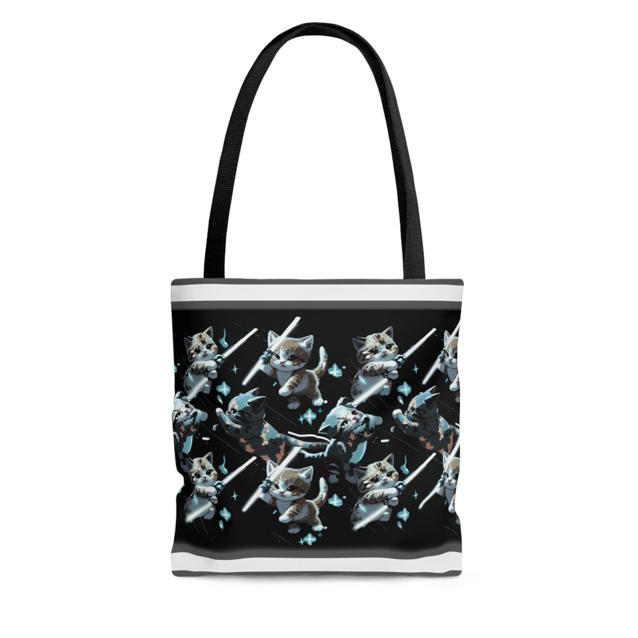 Kitten Wars Tote: Cute and Fierce Cats with Lightsabers - Swag Nuggets