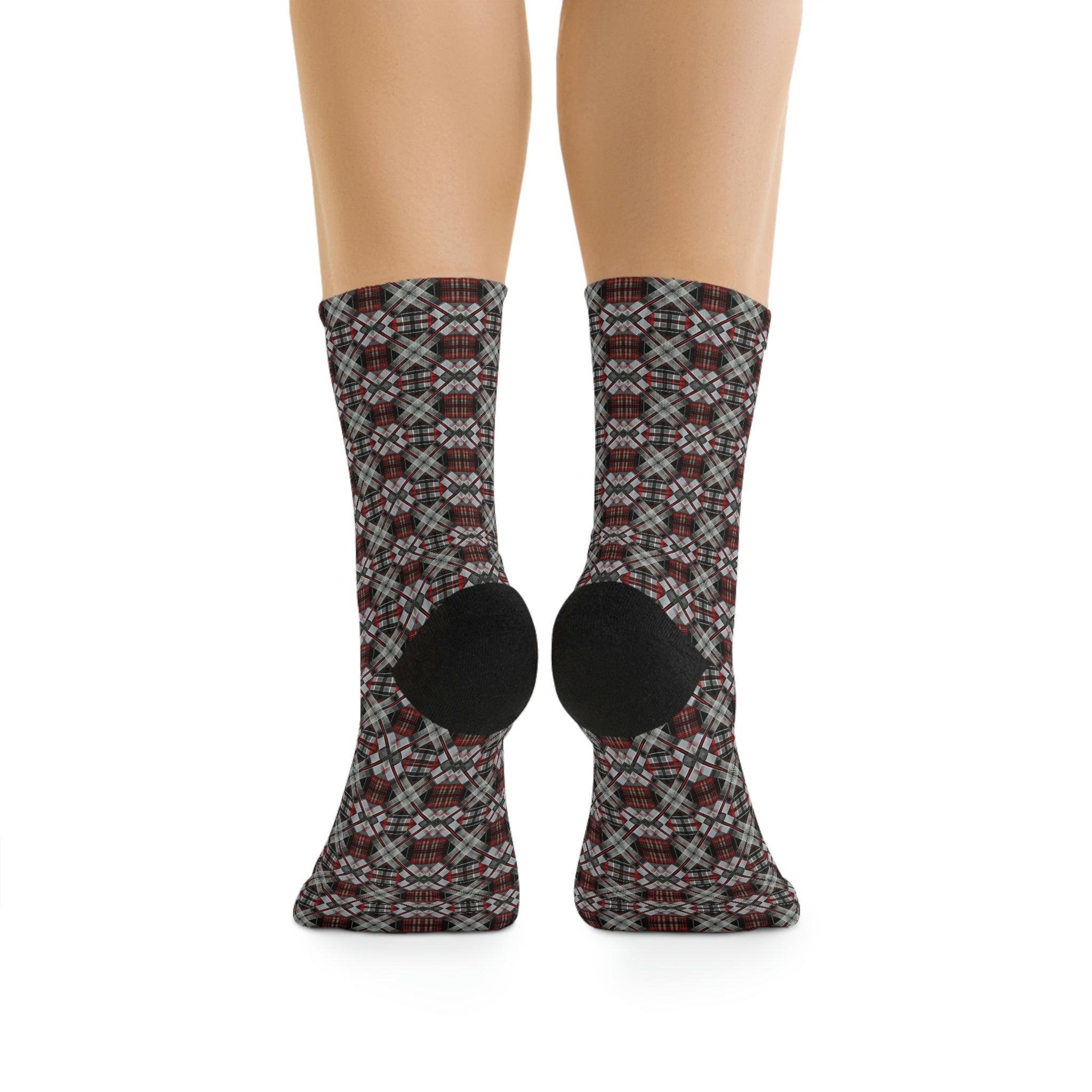 Eco-Friendly Comfort: Men's Recycled Plaid Socks in Red, Grey, and Black - Swag Nuggets