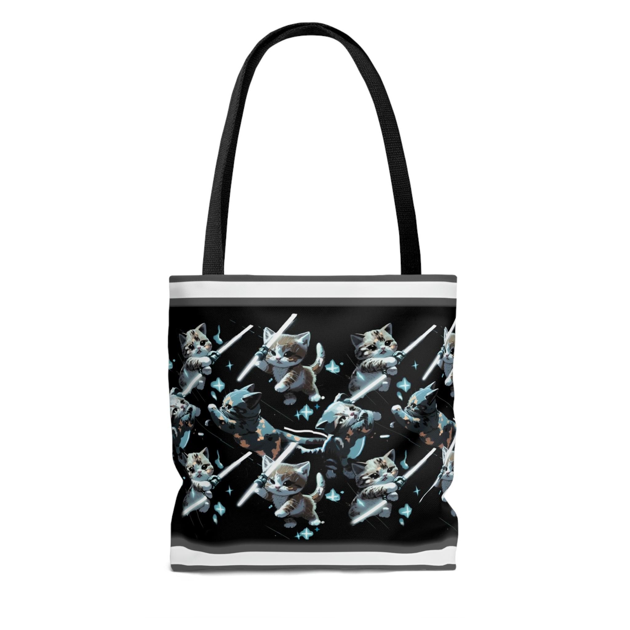 Kitten Wars Tote: Cute and Fierce Cats with Lightsabers - Swag Nuggets