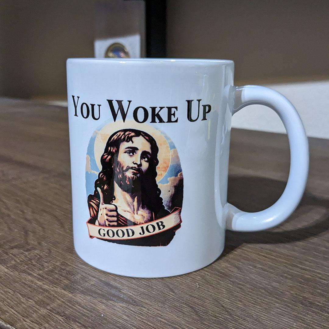You Woke Up Good Job - Jesus Holding Thumbs Up Funny Mug - Swag Nuggets