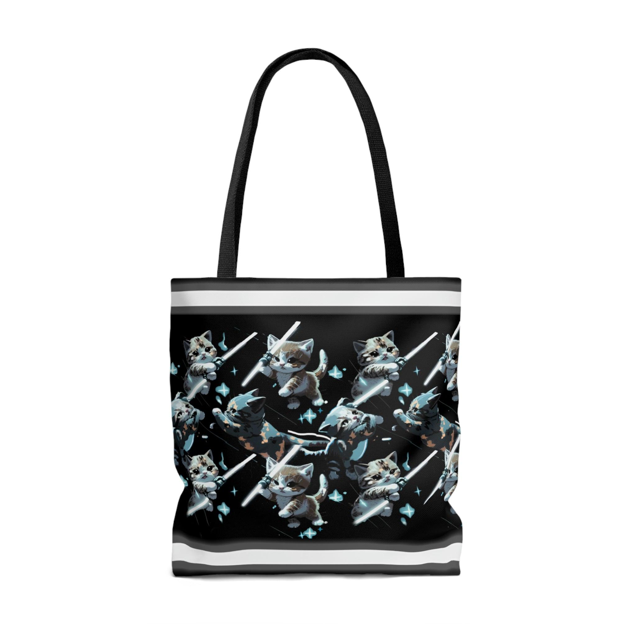 Kitten Wars Tote: Cute and Fierce Cats with Lightsabers - Swag Nuggets