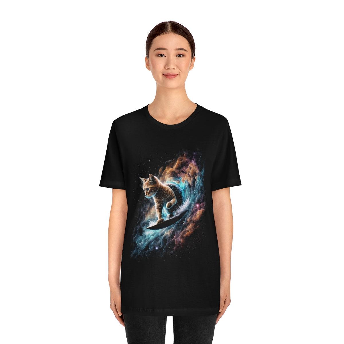 Nebula Surfer Space Cat Tee - Swag Nuggets